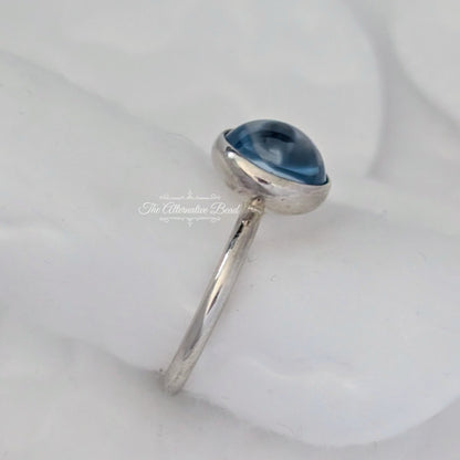 Poetic Droplet Ring with Aqua Blue Crystal