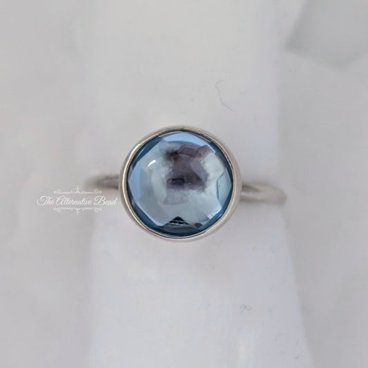 Poetic Droplet Ring with Aqua Blue Crystal