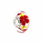 Praan Red Hibiscus floral and black and white and yellow and red glass Bead by The Alternative Bead. Your official Praan Retailer from Germany