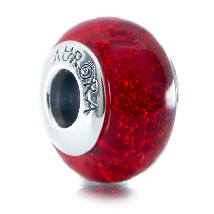 The Alternative Bead: Aurora Charm - Scarlet Heart Sparkles Murano Glass Charm Sterling Silver Charm Picture 1