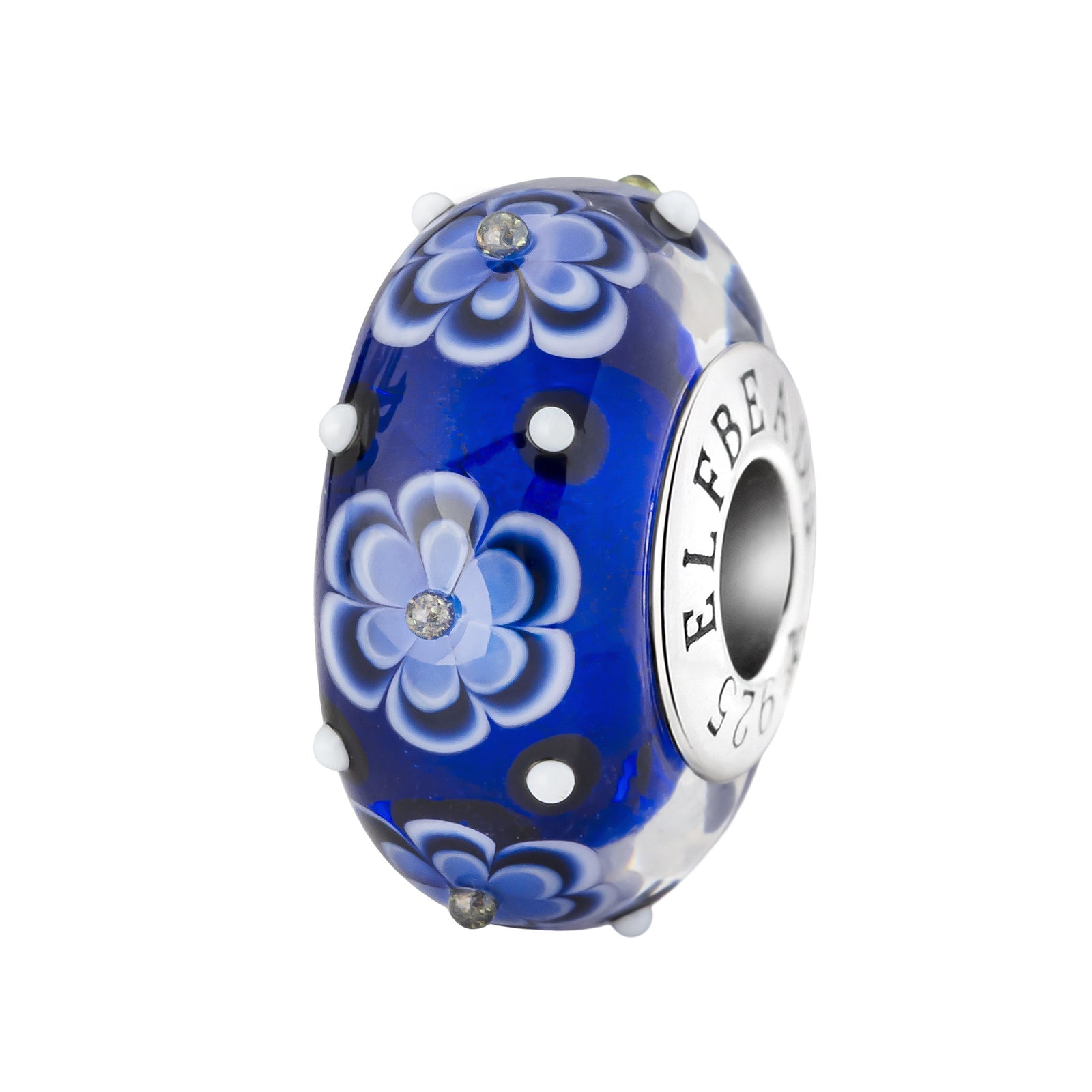 Silver; Blue Elfbeads Snowflake Roses Charm by The Alternative Bead 