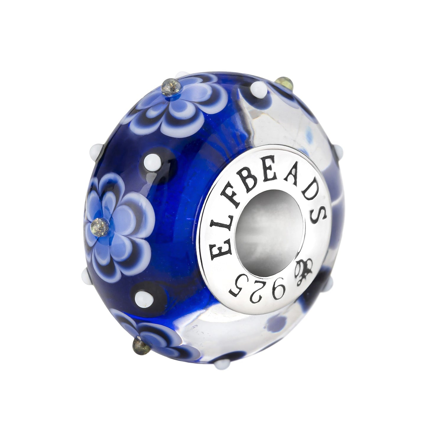 Silver; Blue Elfbeads Snowflake Roses Charm by The Alternative Bead 