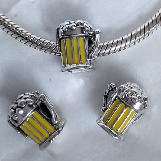 Beadscollection Beer Glass Charm silver; yellow sterling-silver; enamel Bead by The Alternative Bead. Your Jewelry Retailer from Germany