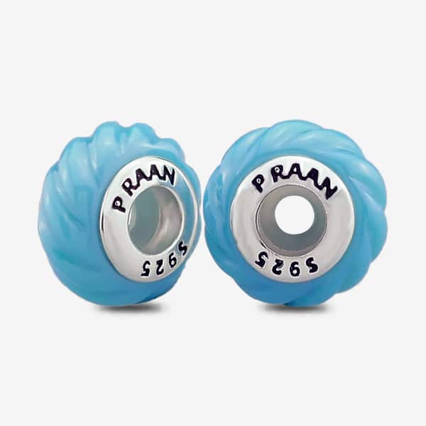 Praan Turquoise Blue Crystal Stopper Charms blue glass Stopper by The Alternative Bead. Your official Praan Retailer from Germany