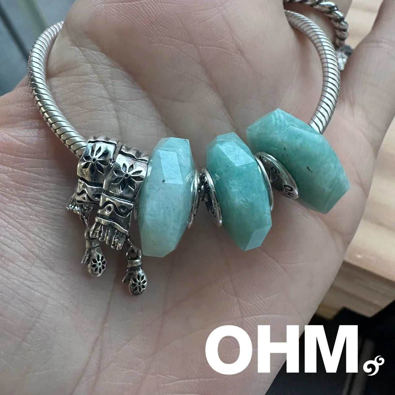 OHM Beads OHMnique Charms blue; pink glass; natural-stone Bead The Alternative Bead