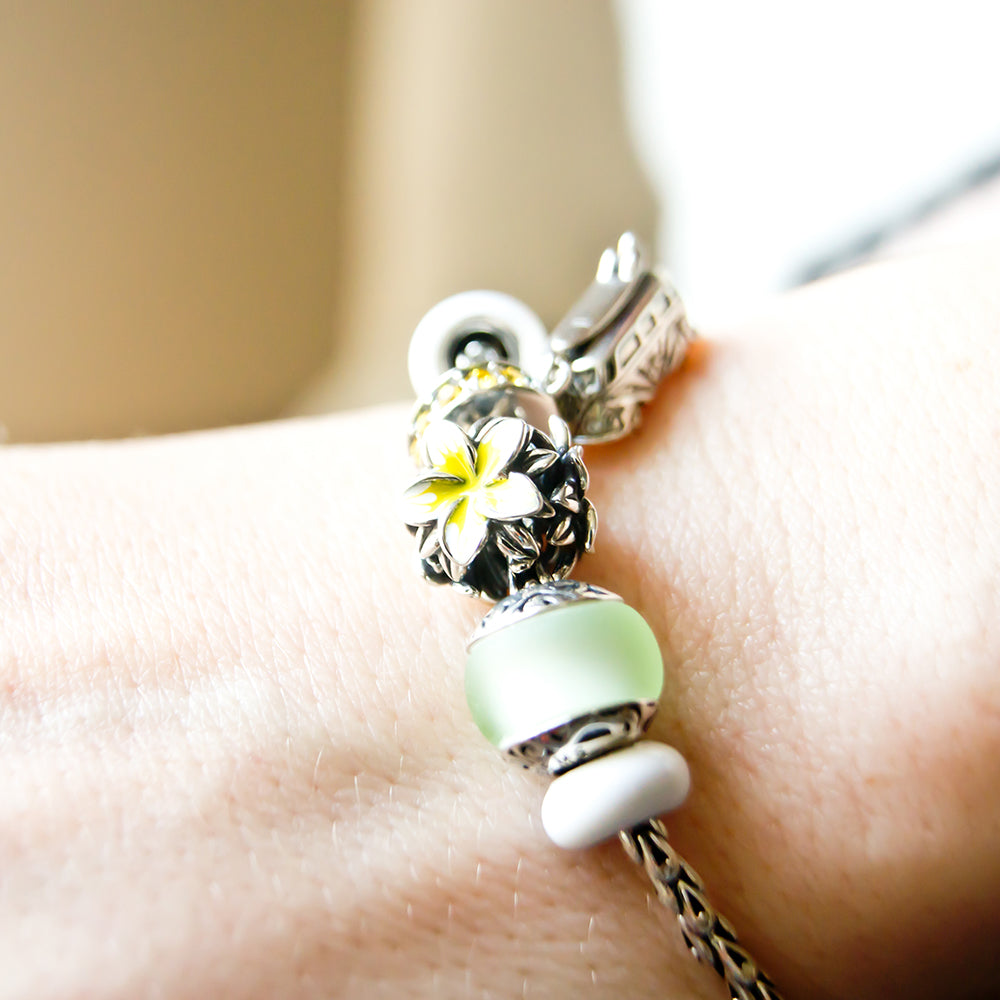 The Alternative Bead: Aurora Charm - Frangipani Yellow White Flower Charm Sterling Silver Charm Picture 2