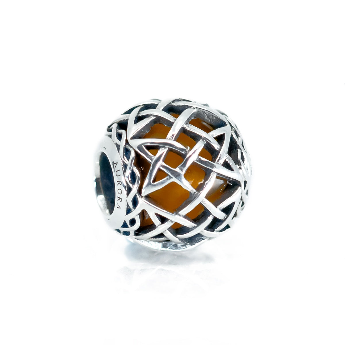 Aurora Charm Irish Celtic Eternity Amber Bead silver; orange sterling-silver; glass Bead by The Alternative Bead. Your official Aurora Charm Retailer from Germany