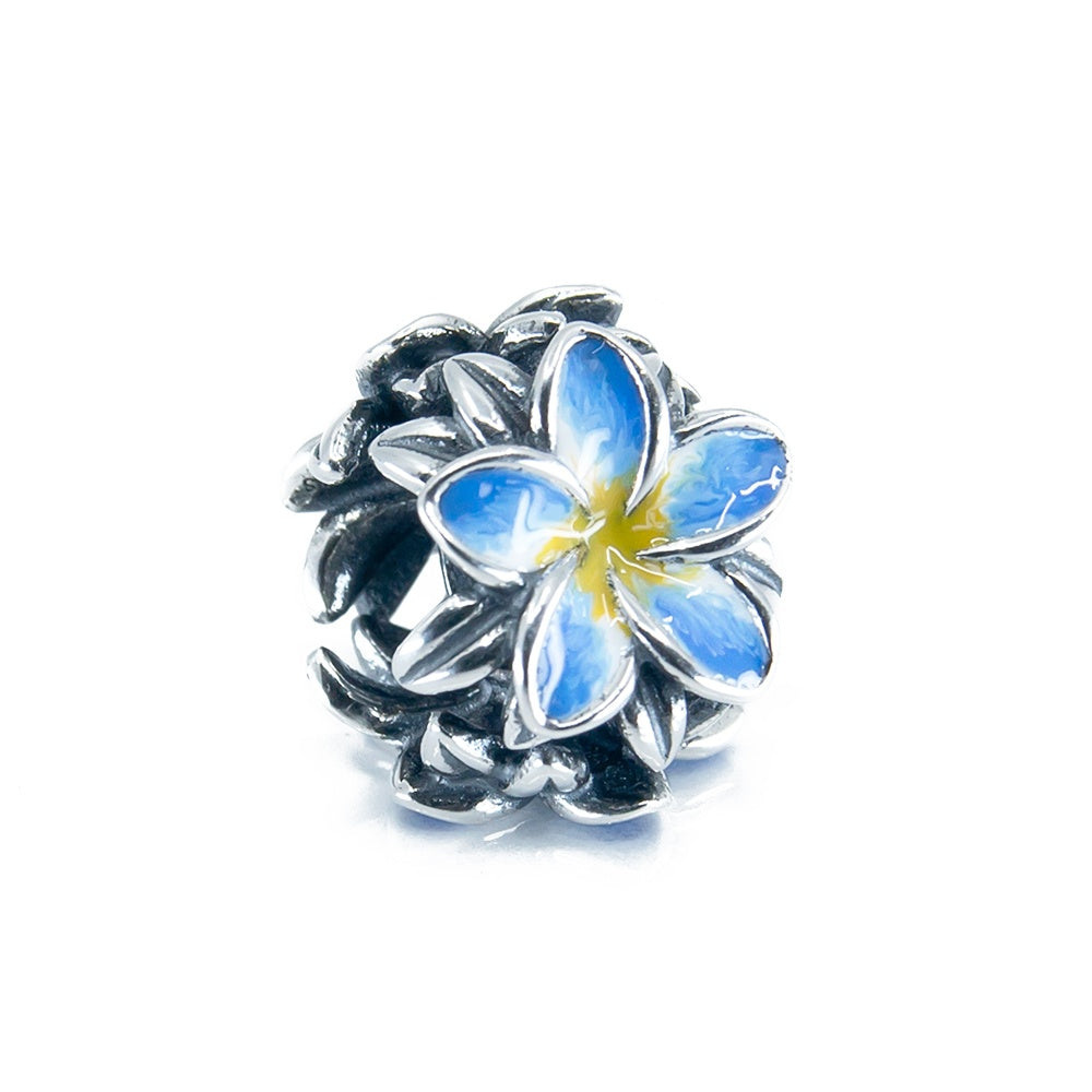 The Alternative Bead: Aurora Charm - Frangipani Blue Yellow Flower Charm Sterling Silver Charm Picture 1