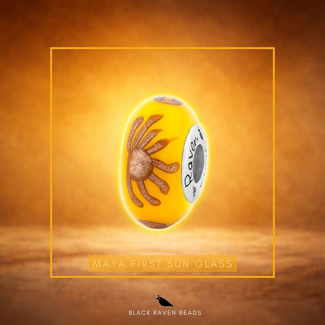 Black Raven Beads Maya First Sun Glass yellow; orange glass Bead by The Alternative Bead. Your official Black Raven Beads Retailer from Germany