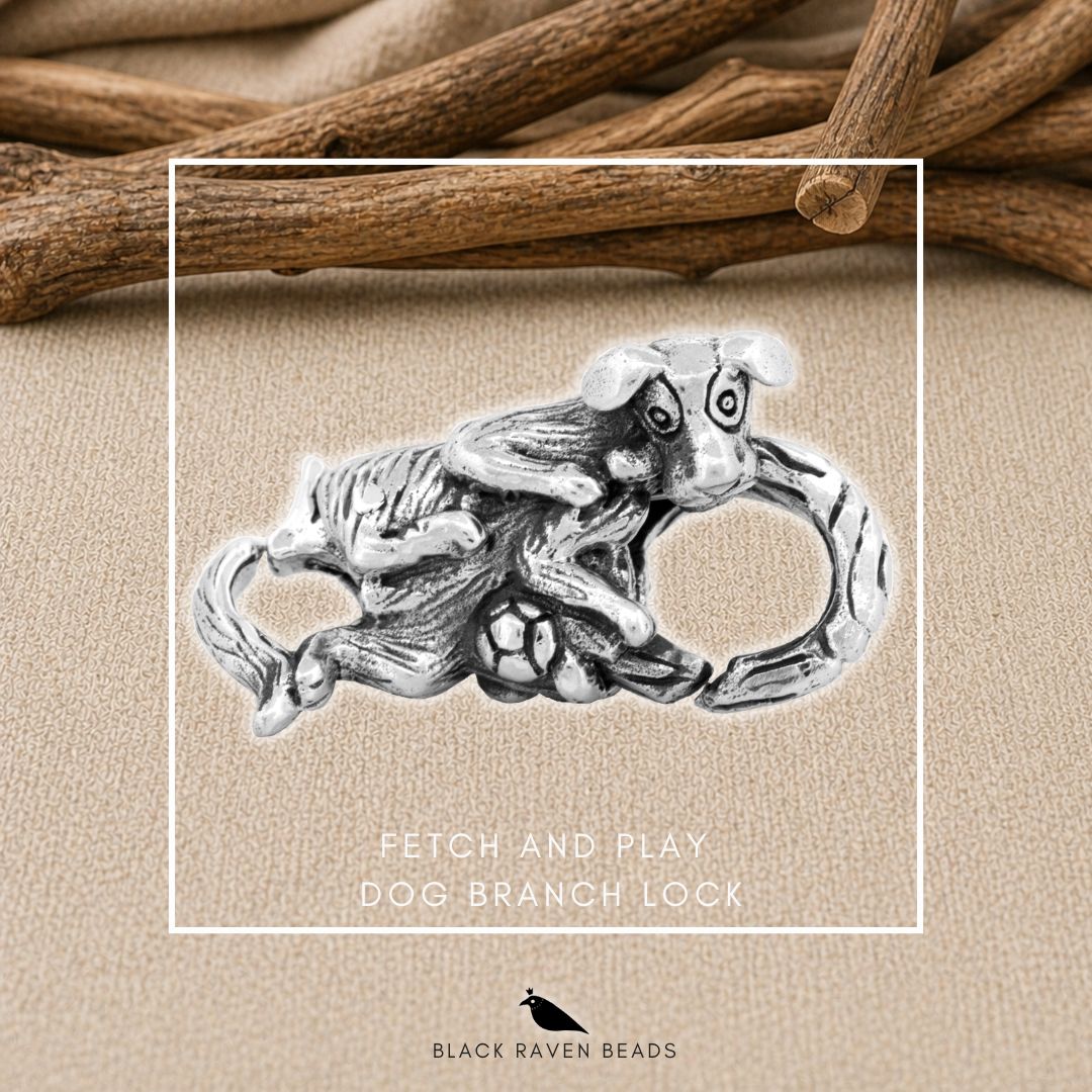 Black Raven Beads Fetch and Play - Dog Branch Lock silver sterling-silver Lock by The Alternative Bead. Your official Black Raven Beads Retailer from Germany