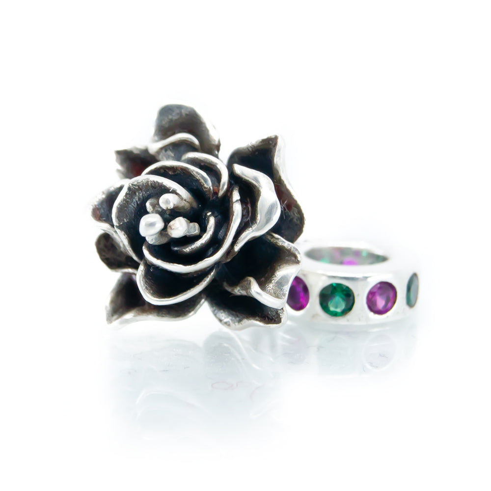 Aurora Charm Fuchsia Flower Charm silver sterling-silver; crystal Dangle by The Alternative Bead. Your official Aurora Charm Retailer from Germany