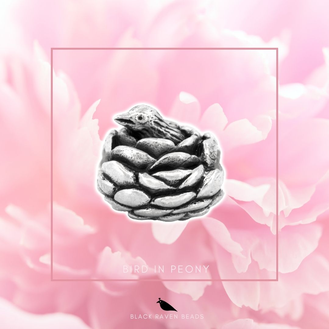 Black Raven Beads Bird in Peony silver sterling-silver Charm by The Alternative Bead. Your official Black Raven Beads Retailer from Germany