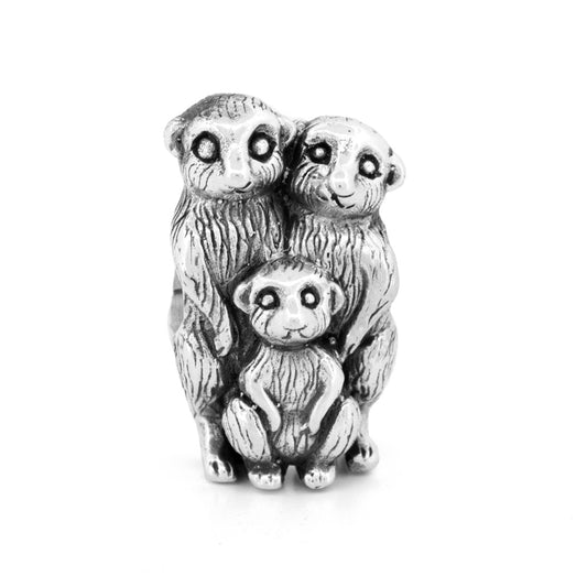 Silver Black Raven Beads Meerkat Family Sterling Silver Charm by The Alternative Bead 