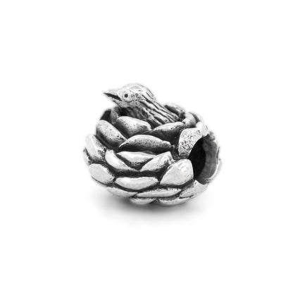 Silver Black Raven Beads Bird in Peony Sterling Silver Charm by The Alternative Bead 