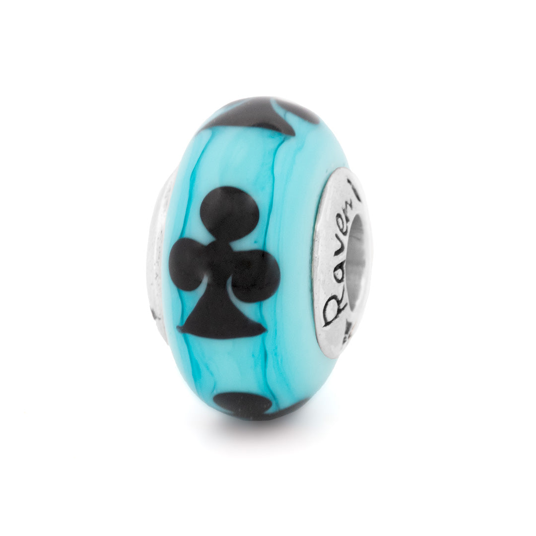 Black Raven Beads Ace of Clubs Card silver and blue and black glass Charm by The Alternative Bead. Your official Black Raven Beads Retailer from Germany