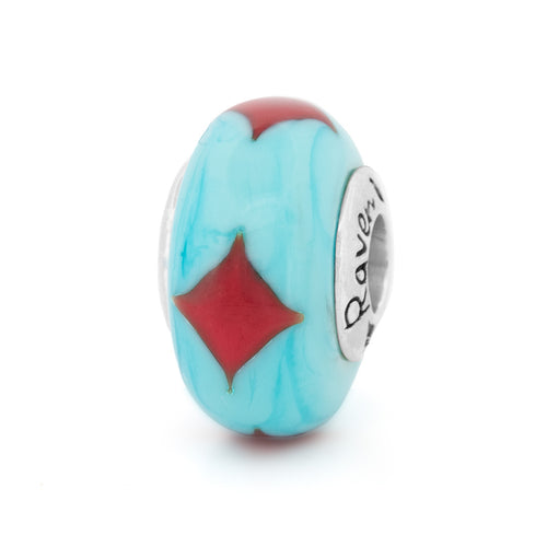 Black Raven Beads Lucky Diamond Card silver and red and blue glass Charm by The Alternative Bead. Your official Black Raven Beads Retailer from Germany