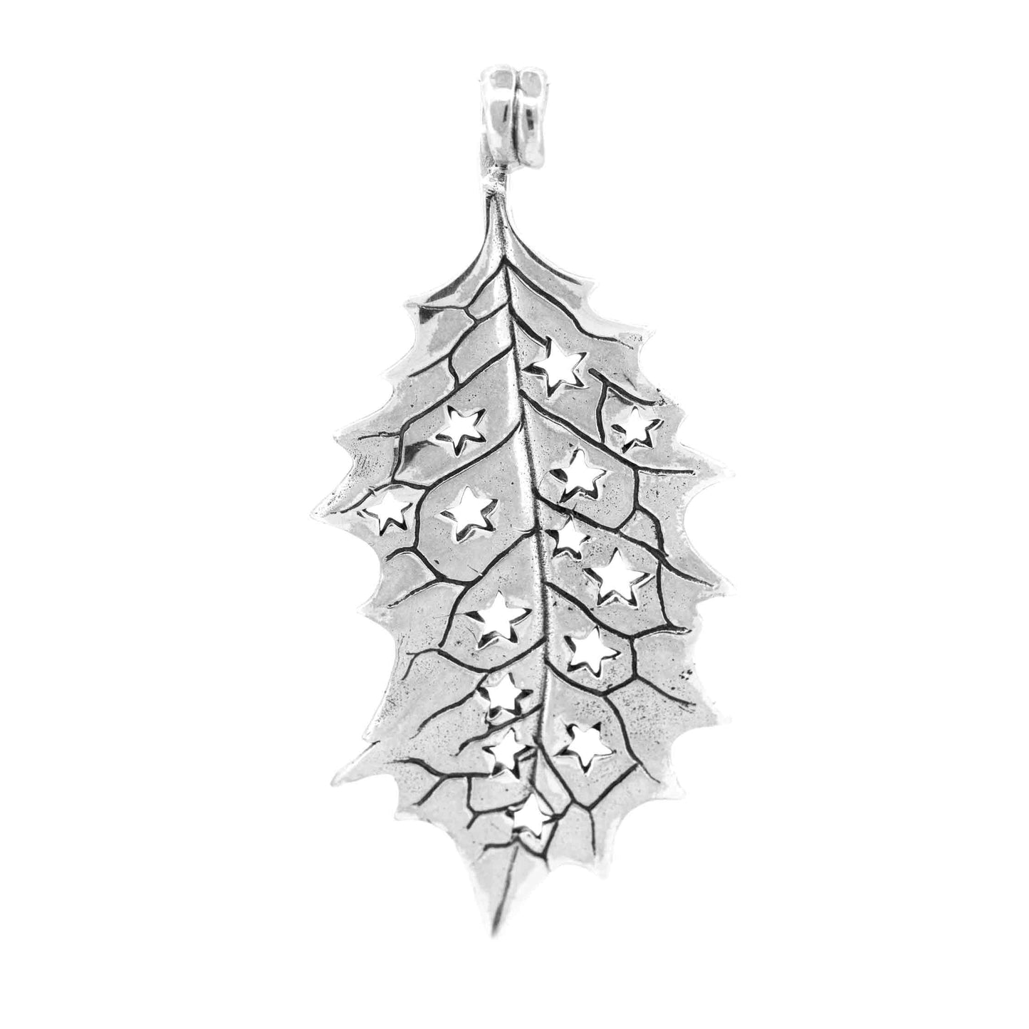 Silver Black Raven Beads Holly leaf pendant Sterling Silver Charm by The Alternative Bead 