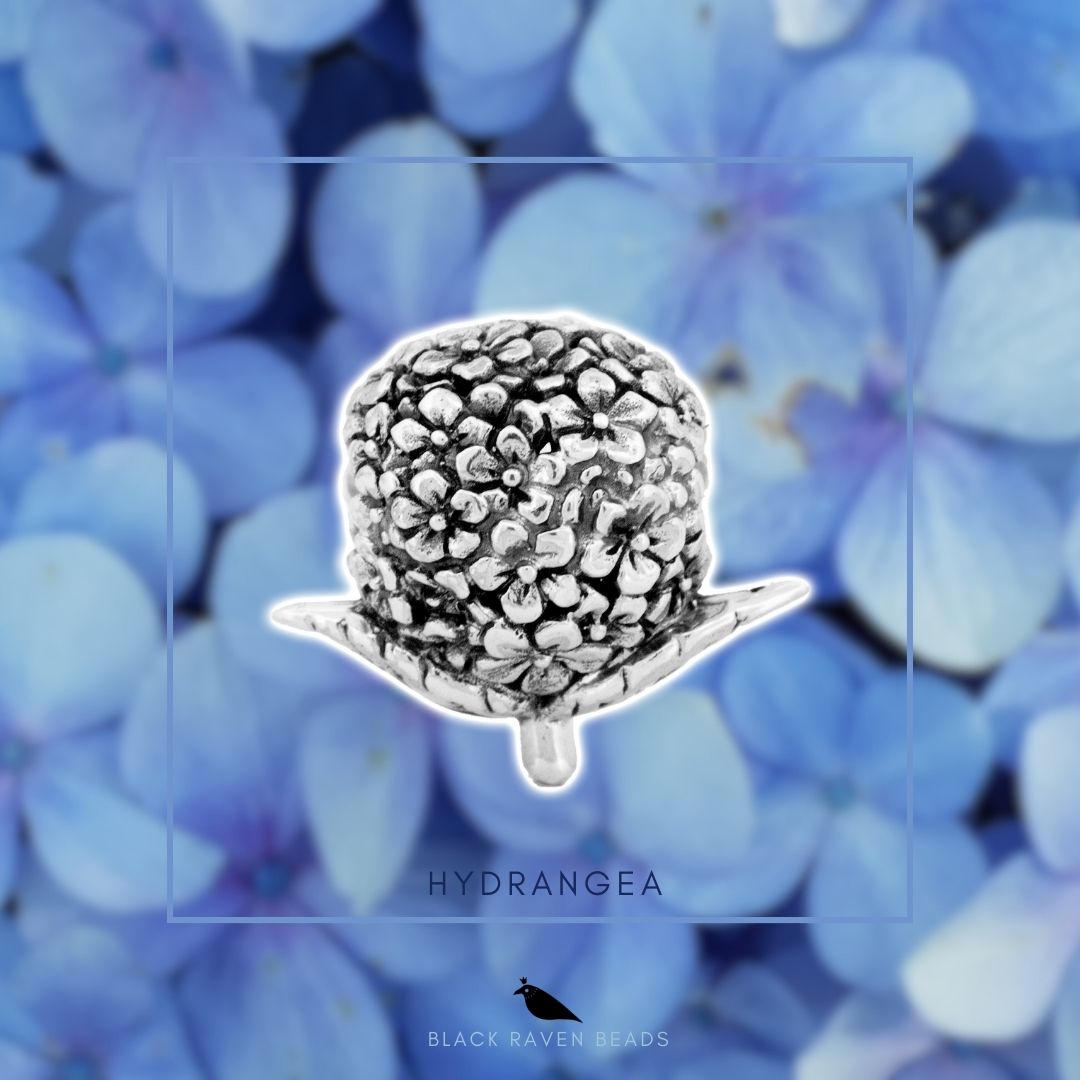 Silver Black Raven Beads Hydrangea Sterling Silver Charm by The Alternative Bead 