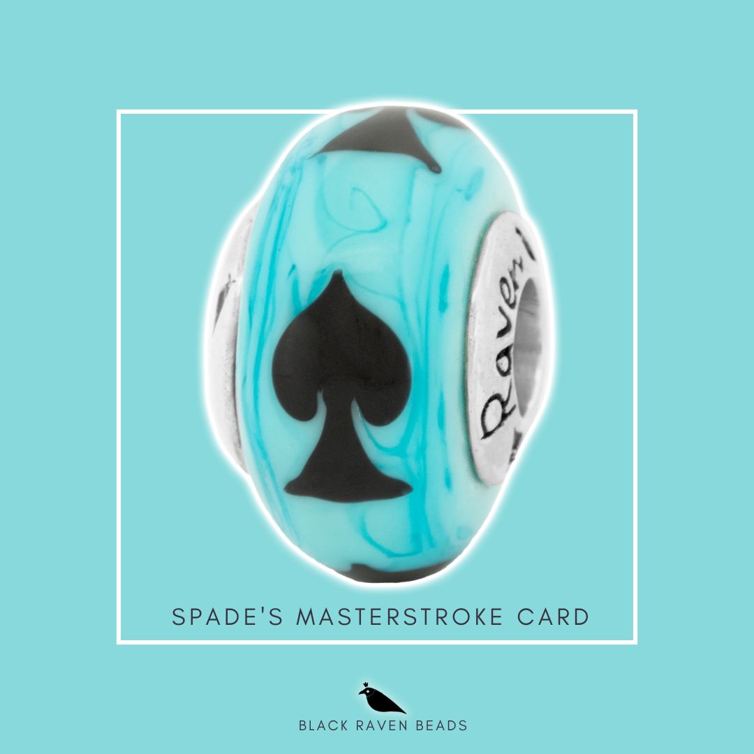 Silver Black Raven Beads Spade's Masterstroke Card Glass Charm by The Alternative Bead 