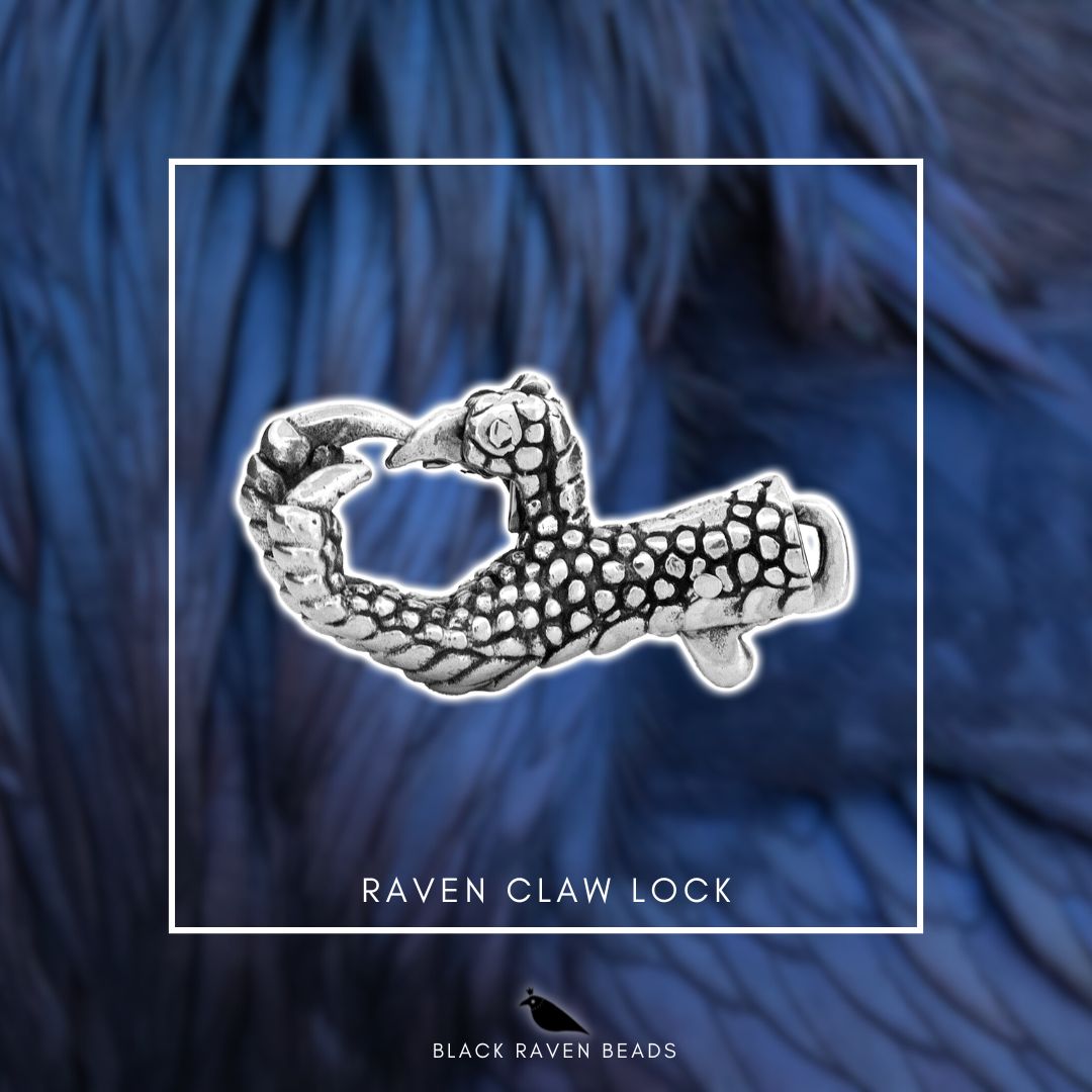 Silver Black Raven Beads Raven Claw Lock Sterling Silver Charm by The Alternative Bead 