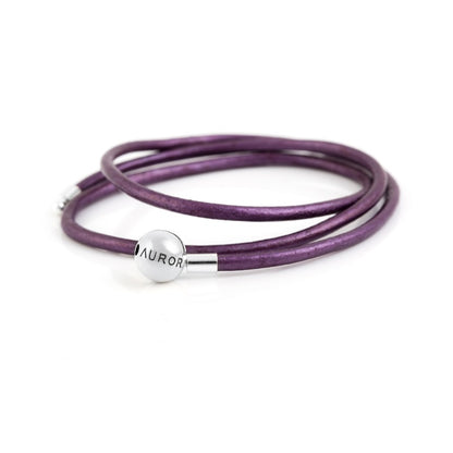 The Alternative Bead: Aurora Charm - Purple Triple Leather Bracelet Sterling Silver Charm Picture 1