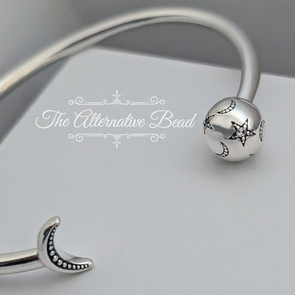 Moments Moon and Stars Open Silver Bangle