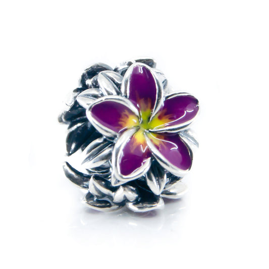 Aurora Charm Frangipani Purple Yellow Flower Charm silver; yellow; purple sterling-silver; enamel Bead by The Alternative Bead. Your official Aurora Charm Retailer from Germany