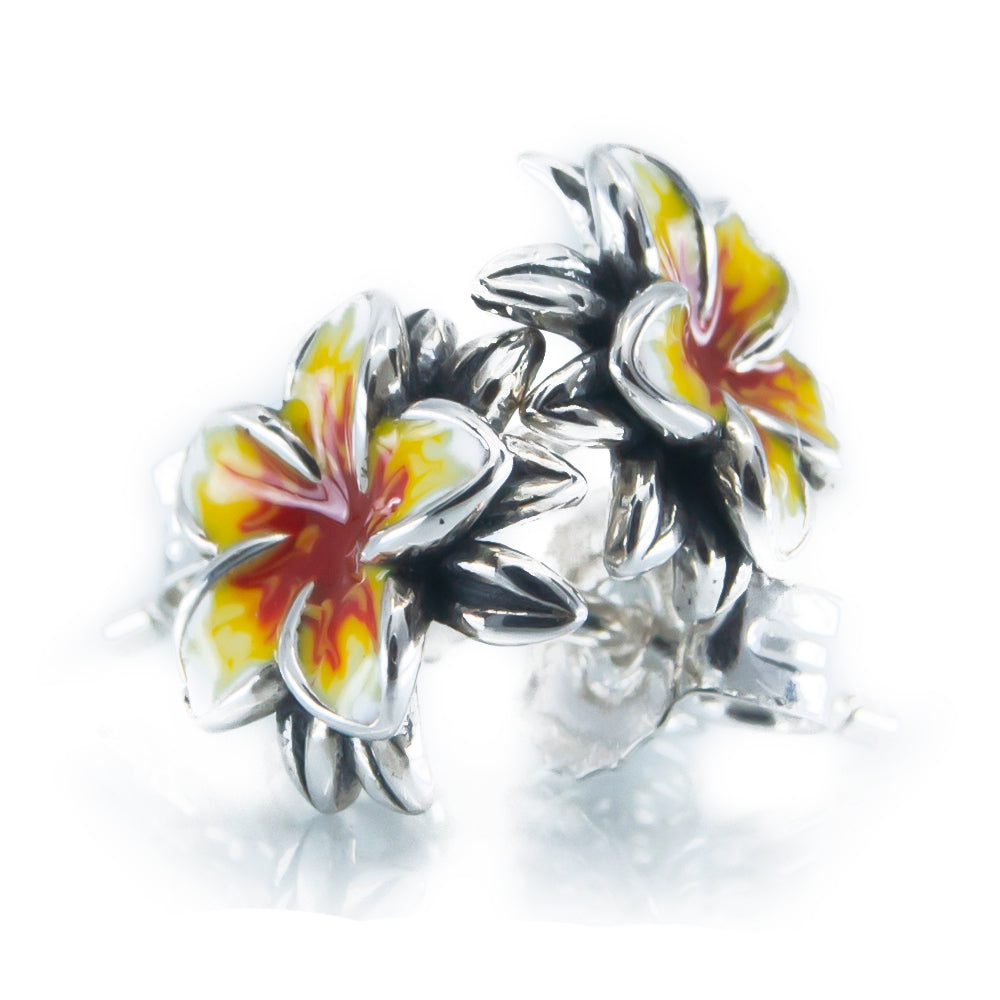 The Alternative Bead: Aurora Charm - Frangipani Yellow and Red Earrings Sterling Silver Charm Picture 1