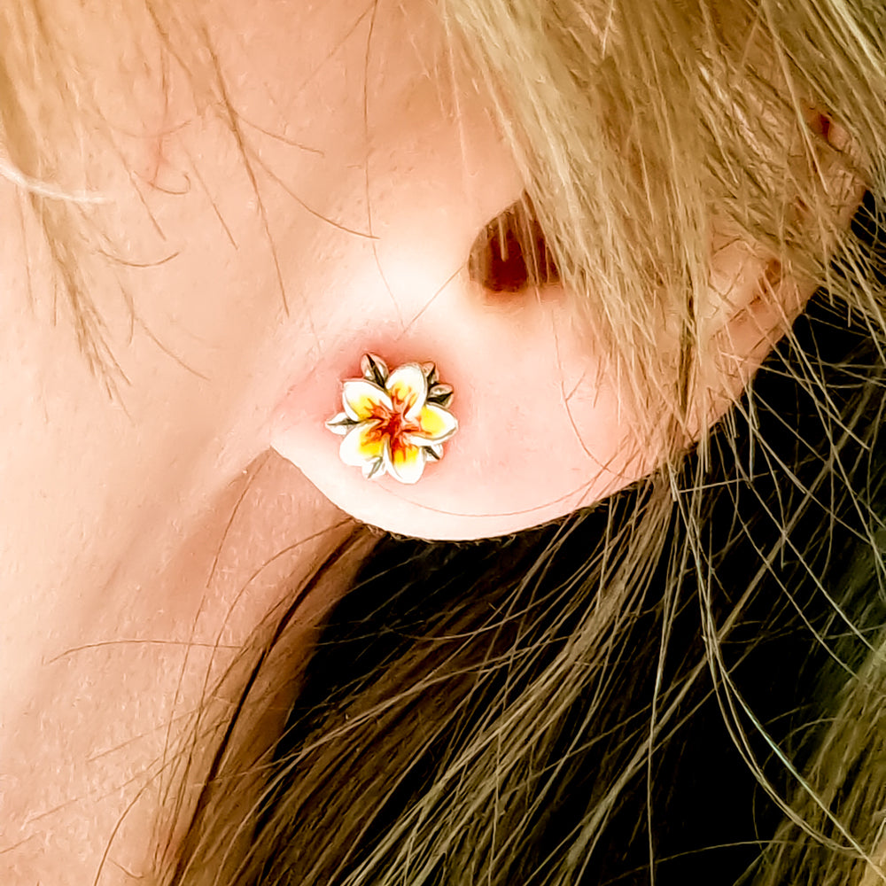 The Alternative Bead: Aurora Charm - Frangipani Yellow and Red Earrings Sterling Silver Charm Picture 2