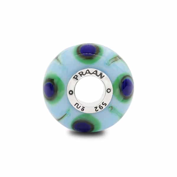 Praan Vintage Peacock Feather multicolor and blue and green and brown glass Bead by The Alternative Bead. Your official Praan Retailer from Germany