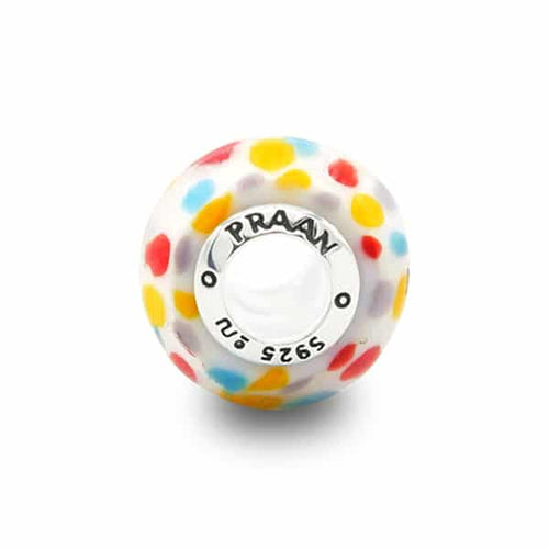 Praan White Polka dot dots; white; yellow; blue; red; gray; multicolor glass Bead by The Alternative Bead. Your official Praan Retailer from Germany